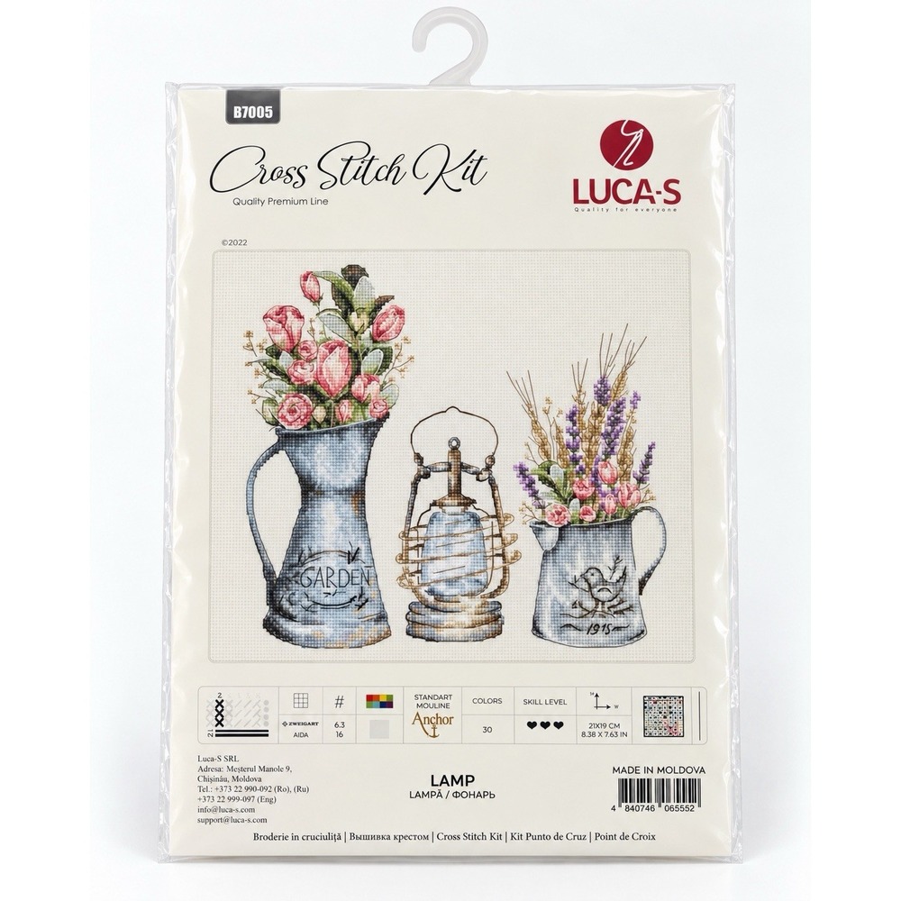 LUCA-S B7005 Lamp Counted Cross Stitch Kit Flowers Lantern Anchor 16 Ct Aida